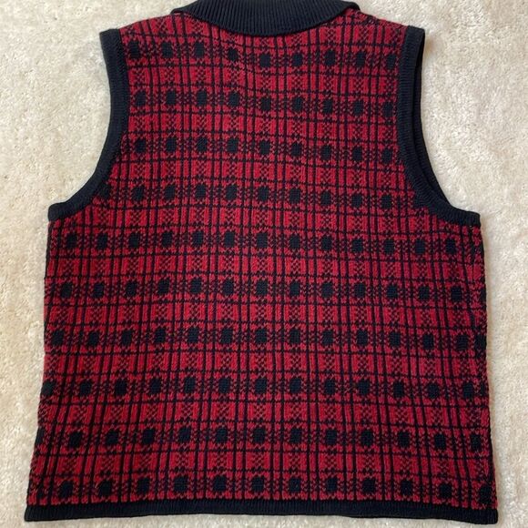 Woolrich Womens Red Black Plaid Floral Knit Zip Front Sweater Vest Sz M - Picture 7 of 8